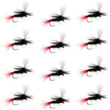 Barbless Parachute Black Gnat Red Tail Dry Fly - 12 Flies - Size 14