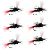 Barbless Parachute Black Gnat Red Tail Dry Fly - 6 Flies - Size 14