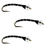 3 Pack Black Mercury Midge - Glass Bead Head Flies Size 18