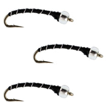 Black glass bead head midge flies with curved hook and black thread body