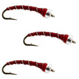3 Pack Mercury Red Blood Midge - Glass Bead Head Flies Size 18