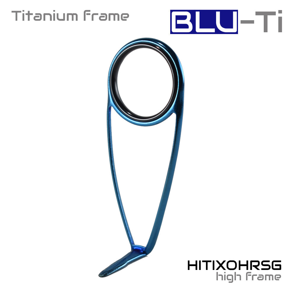 Single-foot high frame titanium fishing rod guide with blue frame and black ring