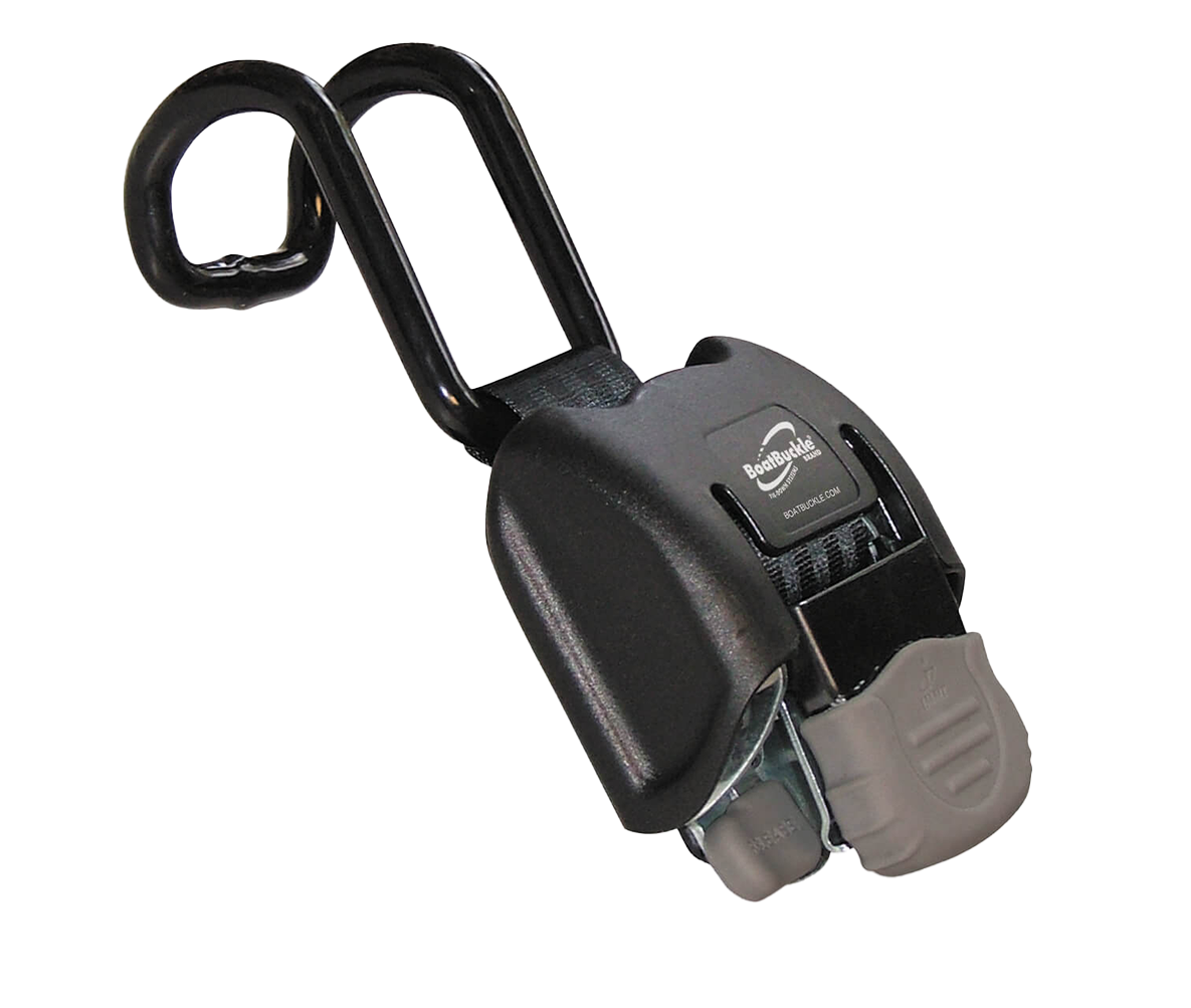 Boat buckle with black strap and adjustable fastener, metal pin closure (pair)