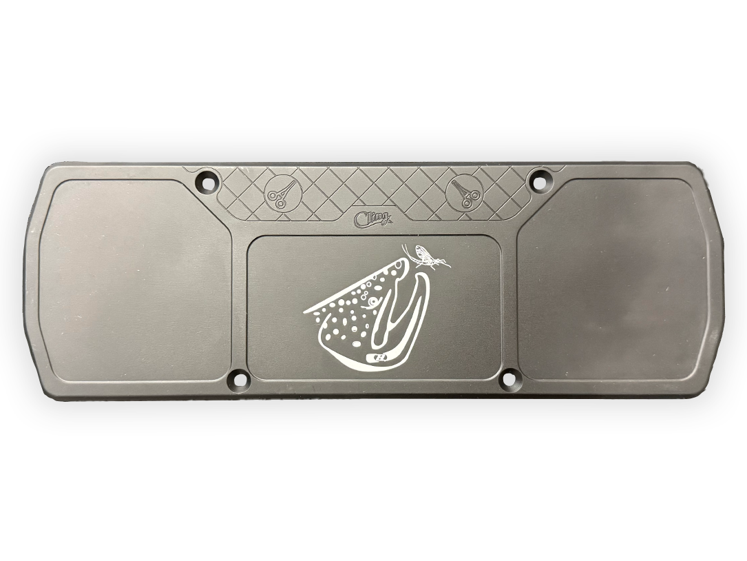 Gray boat bar with white trout logo