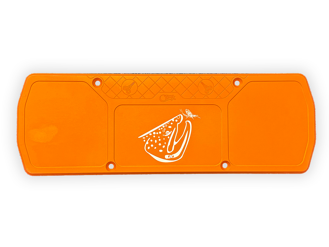 Orange boat bar with white trout logo