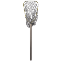 Boat net with olive-green rim and white hex mesh bag