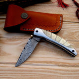 Everyday Carry Damascus Steel Pocket Knife - Bone and Steel Elegance