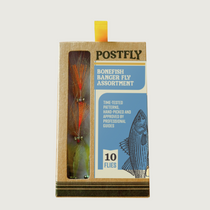 Bonefish fly assortment box with clear window, 10 flies, Postfly brand label