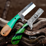 Bull Cutter Knives – 8" Damascus, Rasp File Blades with Epoxy Resin Handles & Western Sheath