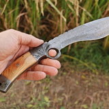 Bushcraft Kukri Knife Damascus 12" Olivewood Handle
