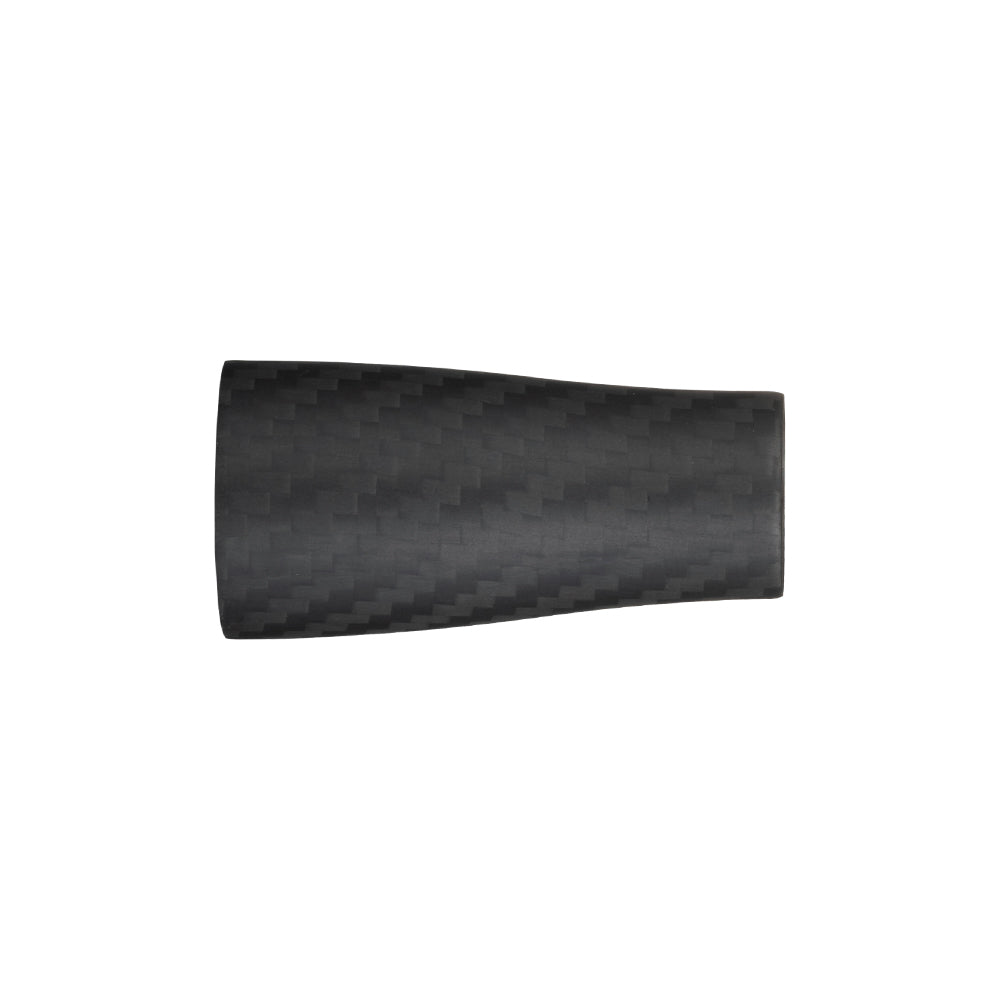 Carbon fiber fighting butt with dark woven texture, cylindrical grip