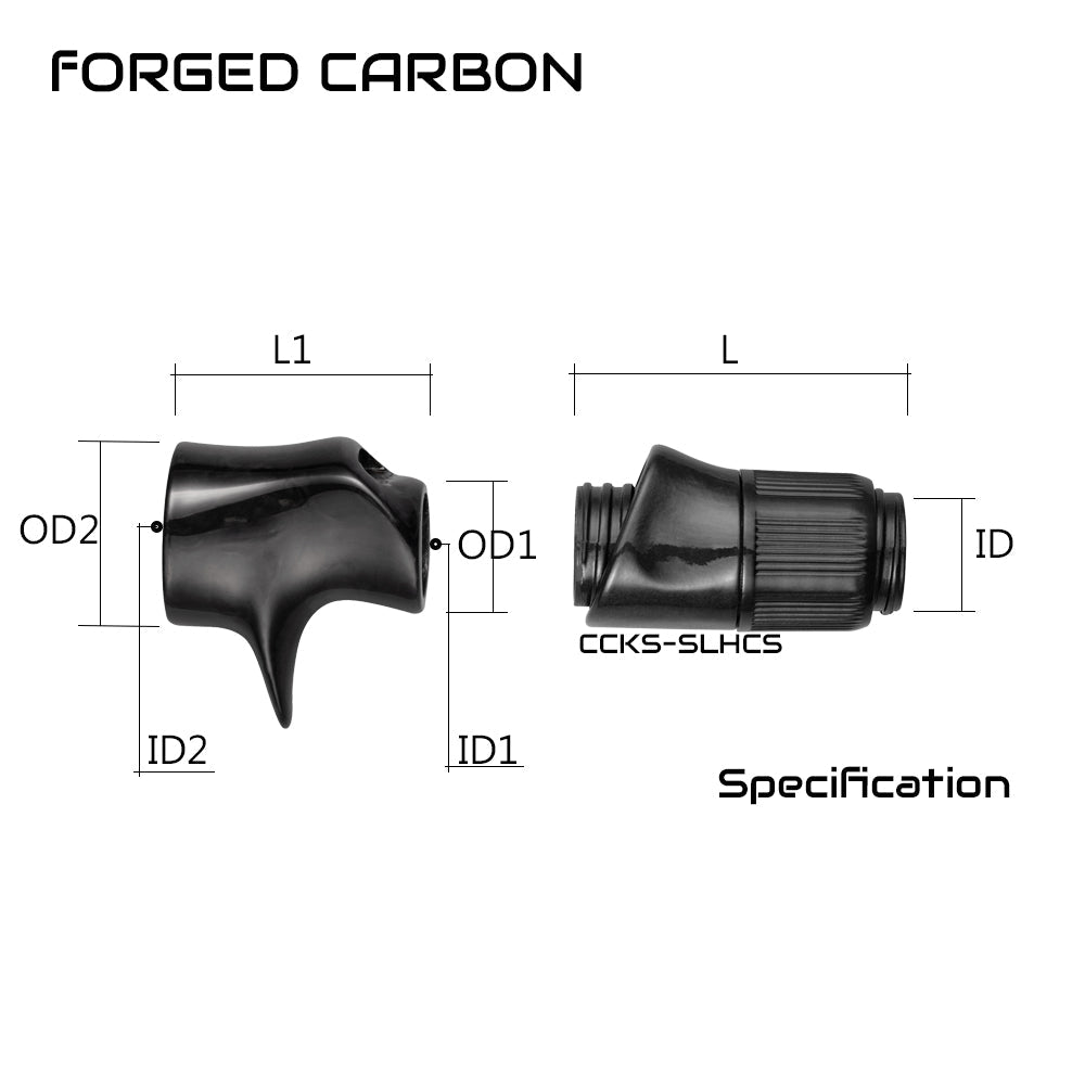 Carbon fiber casting reel seat diagram with labeled dimensions and ID/OD