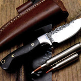 Custom Skinning Hunting Knife | Hand Forged 1095 Steel Blade with Micarta Handle | 7.2 Inches | Leather Sheath | KBS Knives