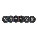 Set of black Seaguide butt caps with circular logos and blue accent rings