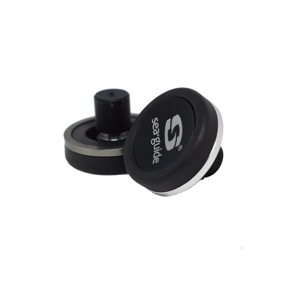 Black butt cap set with SeaGuide logo disc and threaded mounting post