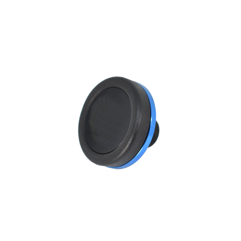 Black butt cap with blue outer ring and smooth face
