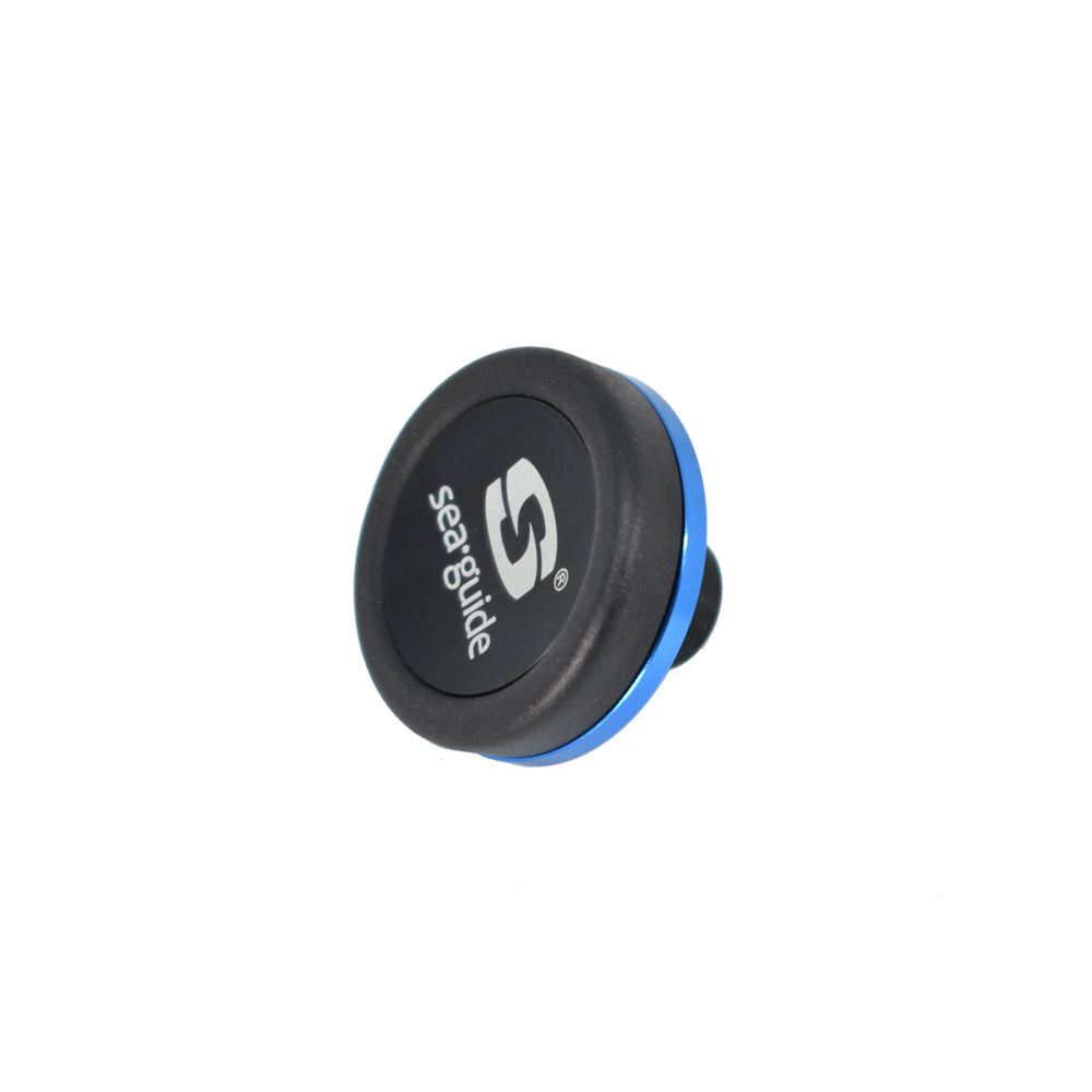 Black Seaguide butt cap with blue outer ring and front logo