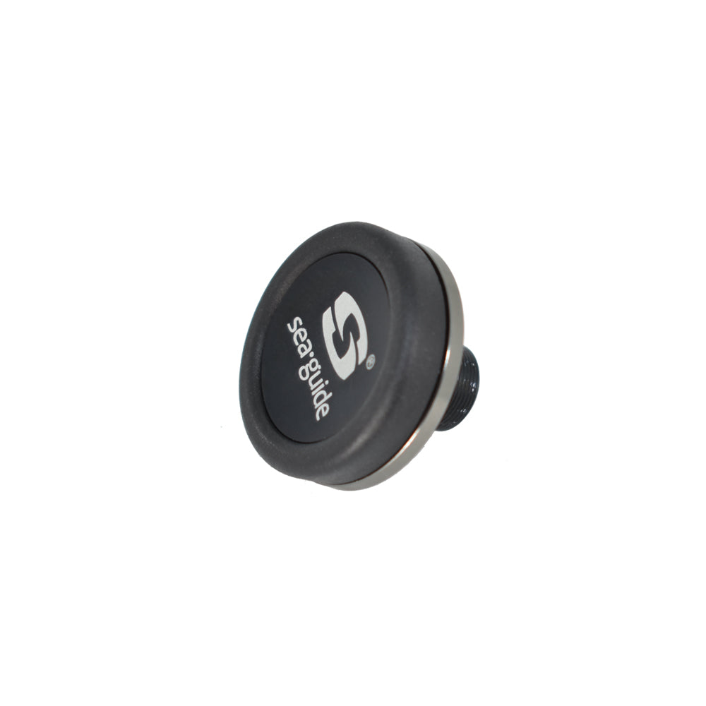 Black butt cap with Seaguide logo, side metal stem visible