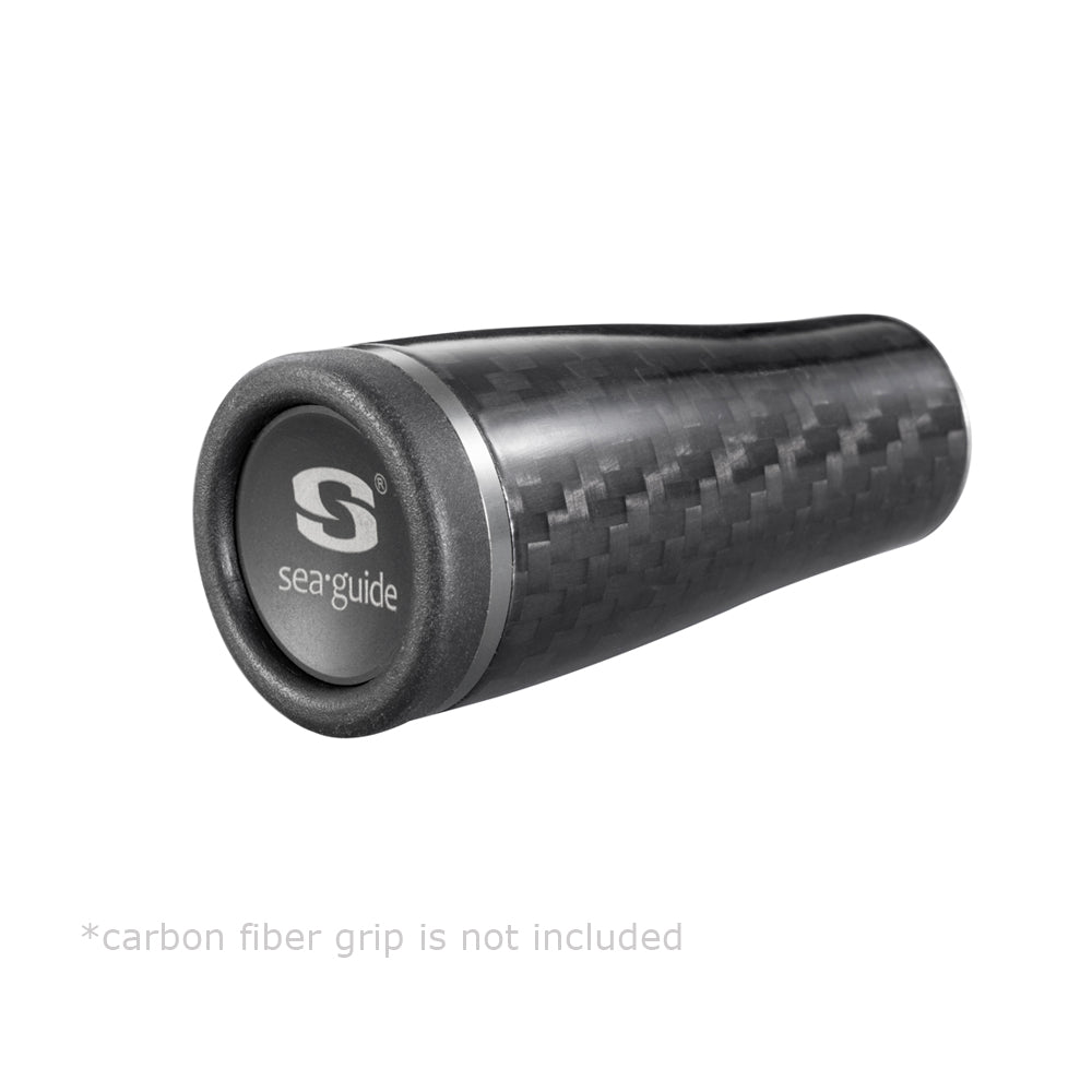 Black carbon-fiber butt cap with SeaGuide logo, flared end sleeve