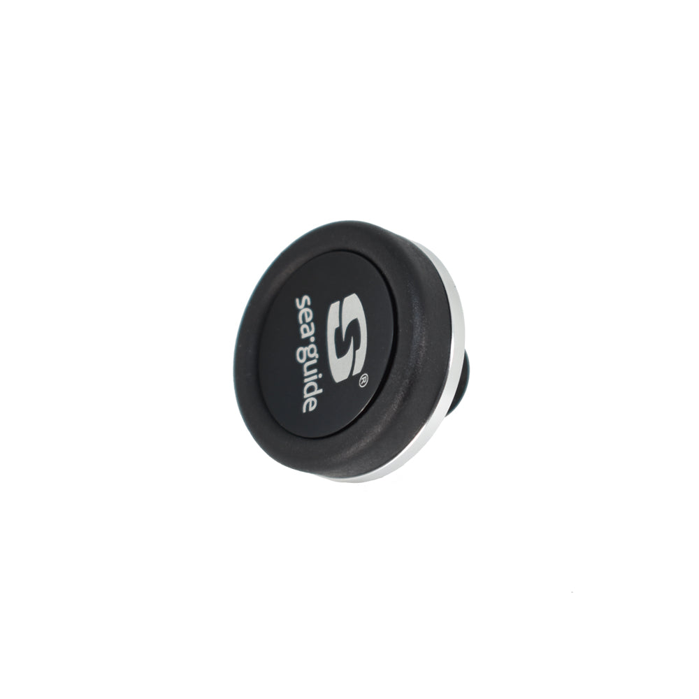 Black butt cap with Seaguide logo and light gray outer ring