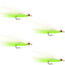 Chartreuse and white streamer fly with orange eye and barbed hook