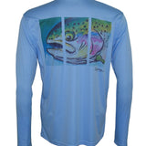 Men's Sun Protective Fishing Shirt Columbia Blue/Rainbow Trout