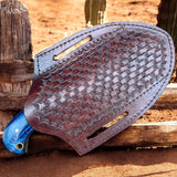 Premium Damascus Bull Cutter Knife - 7" Hand Forged Steel with Exotic Blue Wood Handle