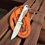 CUSTOM 3.5 INCH WESTERN KNIFE BELT STYLE – ANTLER HANDLE CATTLEMAN FIXED BLADE