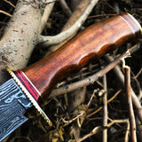 Real Bowie Knife for Sale – Custom Handmade Damascus Steel Blade with Walnut Wood Handle, Brass Guard & Leather Sheath | 14-Inch Hunting Knife – KBS Knives