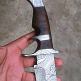 Original Bowie Knife - Full Tang Damascus Steel Blade, Rosewood Handle, Damascus Guards | KBS Knives