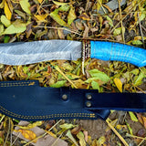 Custom Damascus Gurkha Kukri with Turquoise Handle