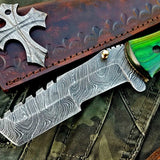 Custom Handcrafted Damascus Steel Tops Tanto Tactical Tracker Folding Knife - Ideal for Survival, Camping & Tactical Use | KBS Knives
