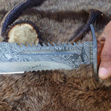Ranger Survival Bowie Knife with Custom Handcrafted Damascus Steel Blade & Rosewood Handle - 15 Inches