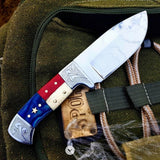 Custom Hand Engraved D2 Steel Texas Hunting Skinning Knife - 8.5 Inch Bone & Exotic Wood Handle - Premium Quality by KBS Knives