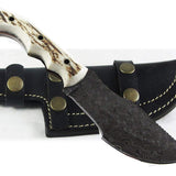 Custom Handcrafted Damascus Steel Tom Brown Tracker Knife - 10" Antler Horn Handle with Horizontal Leather Sheath | Survival, Tactical, Combat | KBS Knives