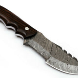 Custom Handcrafted Damascus Steel Tom Brown Tracker Knife - 10" Rosewood Handle with Horizontal Leather Sheath | Survival, Camping, Tactical | KBS Knives