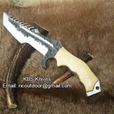 Custom Handmade 1095 Steel Tanto Blade Tracker Knife - Full Tang Bone Handle, 10.5" Overall with Horizontal Leather Sheath | Ideal for Survival & Camping | KBS Knives
