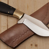 Custom Handmade 440C Steel Deer Skinning Knife - 9 Inch Micarta Handle with Brass Bolster, Leather Sheath - Premium Hunting Knife by KBS Knives