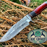Custom Handmade Original Bowie Knife with Damascus Steel Blade and Colored Wood Handle - 12.5 Inches