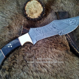 Damascus Steel Blade Tracker Knife with Buffalo Horn Handle & Leather Sheath – Custom Handmade 12-Inch Survival Knife by KBS Knives