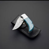 Damascus Knives for Sale | Custom Handmade Damascus Steel Pocket Knife with Turquoise Epoxy Handle | 2.5-Inch Blade by KBS Knives