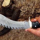 Damascus Kukri for Sale – 15" Buffalo Horn Handle
