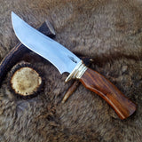 Custom Handmade Hunting Bowie Knife with D2 Steel Blade and Rosewood Handle - 12 Inches