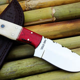 Custom Handmade Mirror Polished 440C Steel Skinning Knife - 8 Inch Bone Handle with Exotic Wood Bolster, Leather Sheath - Premium Quality by KBS Knives