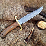 Custom Handmade Original Bowie Knife with Full Tang Damascus Steel Blade and Rosewood Handle - 13 Inches