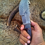 Tom Brown Tracker Knife – Custom Handmade Full Tang Damascus Steel Survival Knife with Exotic Wood Handle and Horizontal Leather Sheath | 9.5-Inch Outdoor Knife by KBS Knives