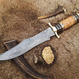 Custom Handmade Steelstorm Bowie Knife with Twist Pattern Damascus Steel Blade and Olive Wood Handle - 13 Inches