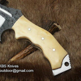 Custom Handmade 1095 Steel Tanto Blade Tracker Knife - Full Tang Bone Handle, 10.5" Overall with Horizontal Leather Sheath | Ideal for Survival & Camping | KBS Knives