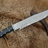 Custom Handmade Wild Pig Hunter Bowie Knife with Raindrops Damascus Steel Blade and Black Micarta Handle - 16 Inches