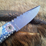 Everyday Carry Damascus Steel Folding Pocket Knife with Laser Engraved Bone Handle